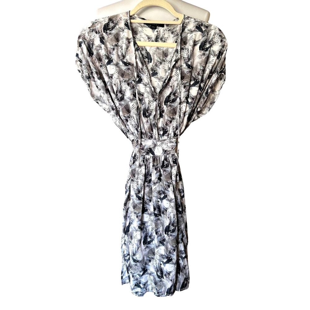 AllSaints Silk Dress Tunic with Self-Fabric Waist Tie Abstract Print, Size Small